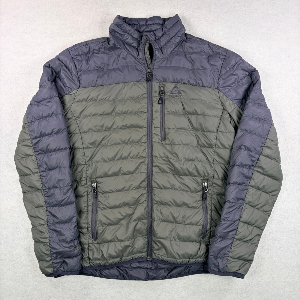 Gerry Mens 650 Fill Power Down Puffer Jacket Olive Grey Full Zip Size L 1145687